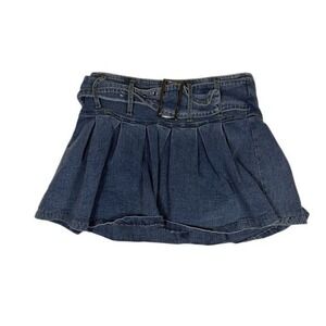French Kiss Blue Pleated Denim Mini Skirt with Belt Womens Size M S2576-2
